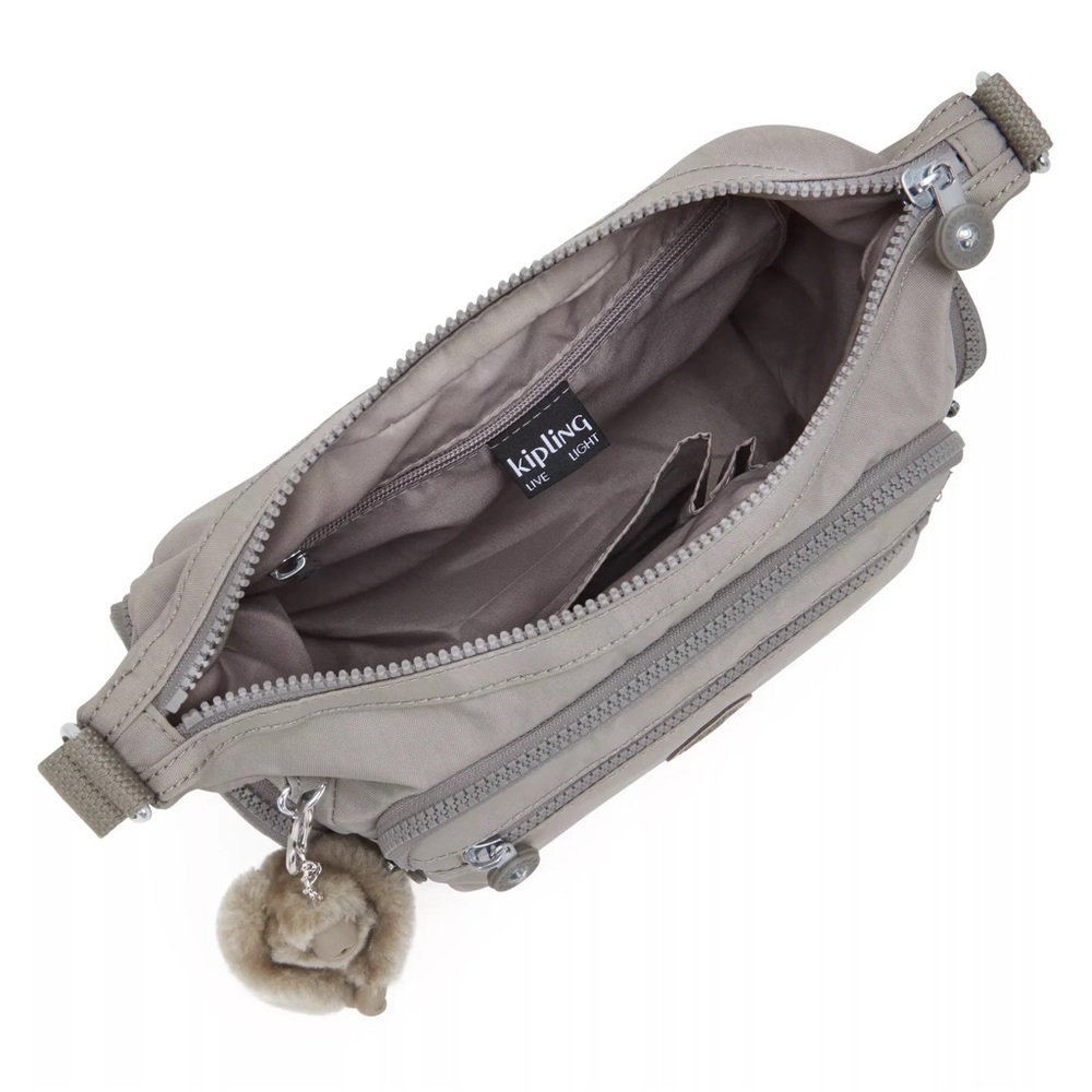 NWT Kipling Gabbie Small Grey Gris Crossbody Bag Purse Nylon Monkey Travel - Picture 5 of 16